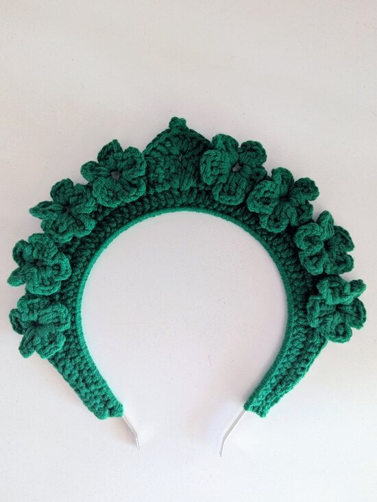 Hand Crochet 3D Floral Crown Headband Kelly Green Artisan main image 4